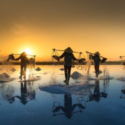 people carrying baskets